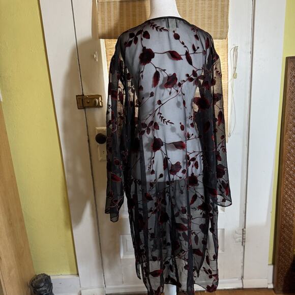 VTG Whimsigoth Velvet Burnout Kimono Sz 22 Floral Fairy Grunge Sheer Open Front - Picture 2 of 13